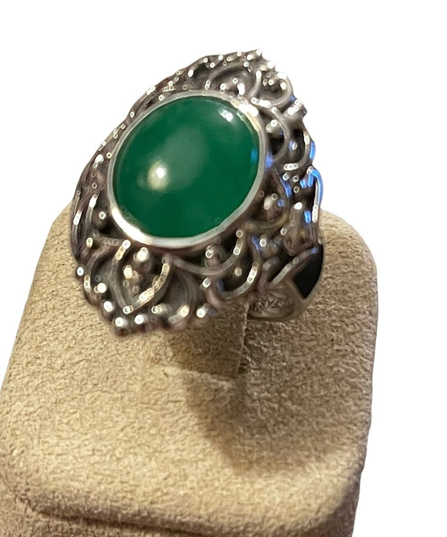 Sterling silver 925 green stone filagree fancy ring victorian antique style