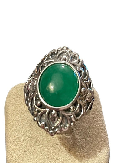 Sterling silver 925 green stone filagree fancy ring victorian antique style