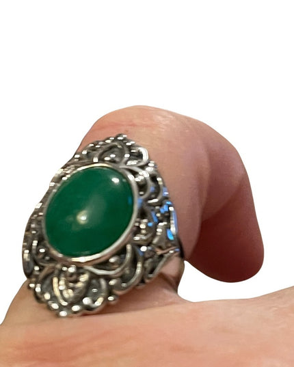 Sterling silver 925 green stone filagree fancy ring victorian antique style
