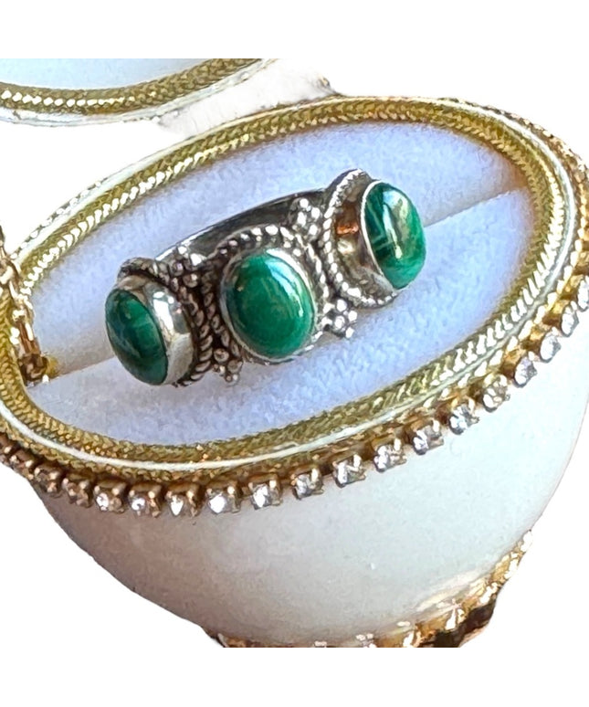 Vintage Sterling silver 925 fancy Malachite Balenisian Thai fancy ring