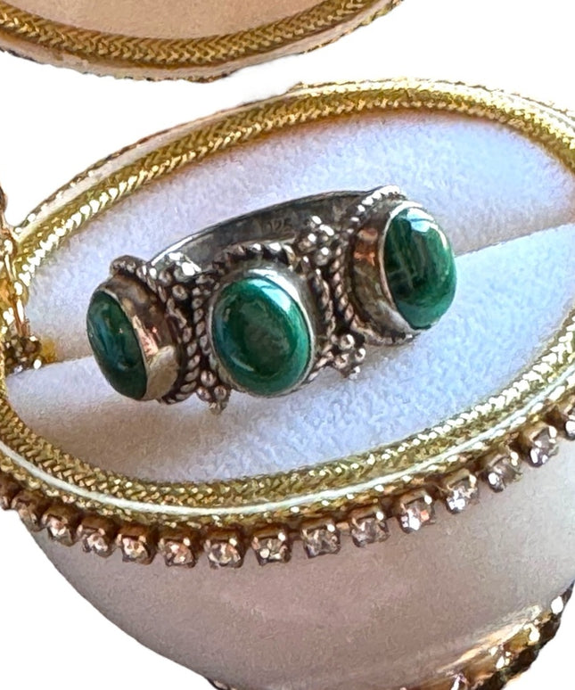 Vintage Sterling silver 925 fancy Malachite Balenisian Thai fancy ring