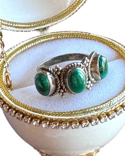 Vintage Sterling silver 925 fancy Malachite Balenisian Thai fancy ring