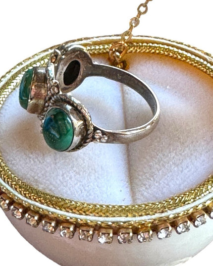 Vintage Sterling silver 925 fancy Malachite Balenisian Thai fancy ring