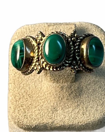 Vintage Sterling silver 925 fancy Malachite Balenisian Thai fancy ring