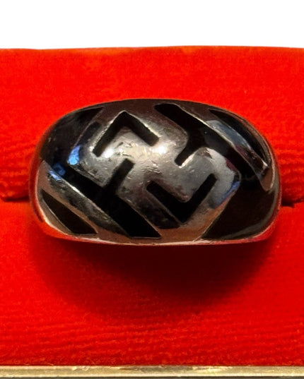 Sterling Silver 925 Black Enamel Geometric Ring