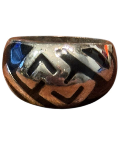 Sterling Silver 925 Black Enamel Geometric Ring