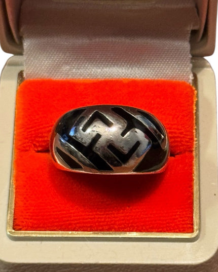 Sterling Silver 925 Black Enamel Geometric Ring