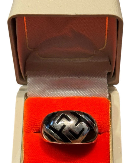 Sterling Silver 925 Black Enamel Geometric Ring