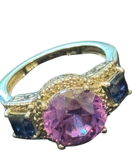 Elegant STS Rhodium Plated 925 Sterling Silver Simulated? Amethyst Sapphire Ring