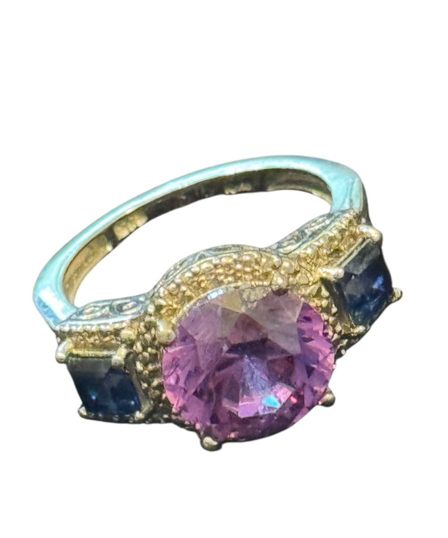 Elegant STS Rhodium Plated 925 Sterling Silver Simulated? Amethyst Sapphire Ring