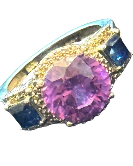 Elegant STS Rhodium Plated 925 Sterling Silver Simulated? Amethyst Sapphire Ring