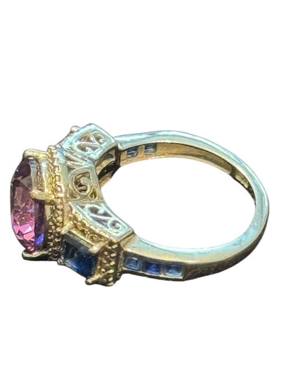 Elegant STS Rhodium Plated 925 Sterling Silver Simulated? Amethyst Sapphire Ring