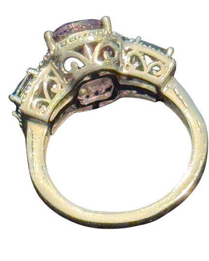 Elegant STS Rhodium Plated 925 Sterling Silver Simulated? Amethyst Sapphire Ring