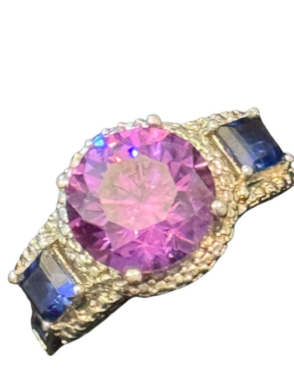 Elegant STS Rhodium Plated 925 Sterling Silver Simulated? Amethyst Sapphire Ring