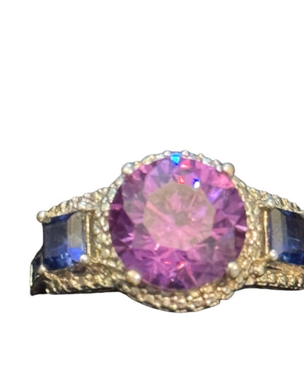 Elegant STS Rhodium Plated 925 Sterling Silver Simulated? Amethyst Sapphire Ring