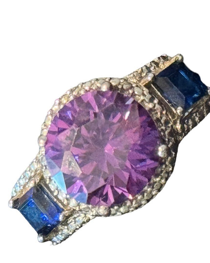 Elegant STS Rhodium Plated 925 Sterling Silver Simulated? Amethyst Sapphire Ring