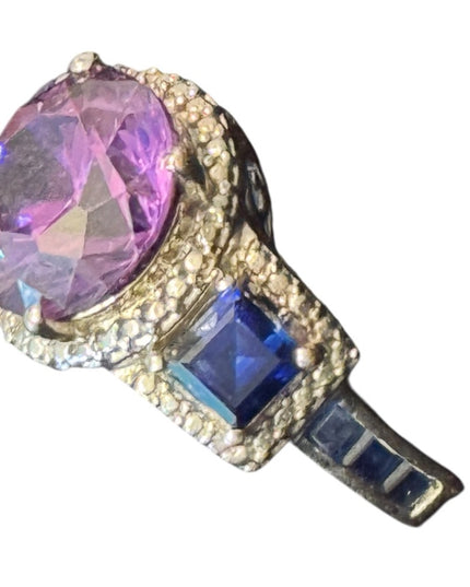 Elegant STS Rhodium Plated 925 Sterling Silver Simulated? Amethyst Sapphire Ring