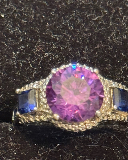Elegant STS Rhodium Plated 925 Sterling Silver Simulated? Amethyst Sapphire Ring