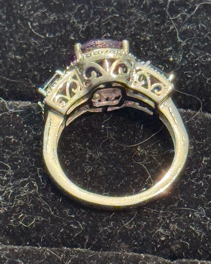 Elegant STS Rhodium Plated 925 Sterling Silver Simulated? Amethyst Sapphire Ring