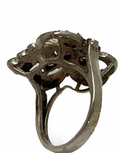 Sterling silver Garnet & Marcasite flower ring