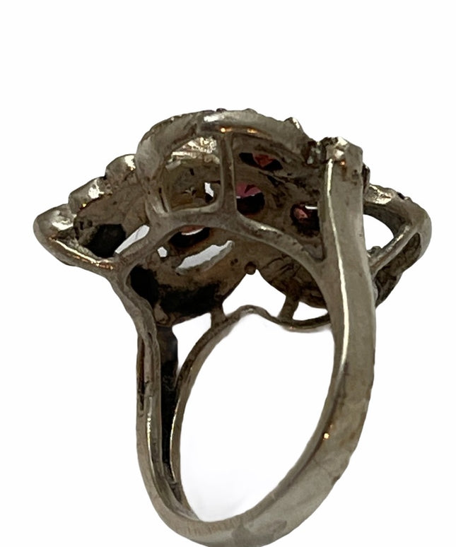 Sterling silver Garnet & Marcasite flower ring