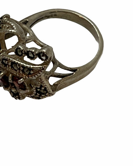 Sterling silver Garnet & Marcasite flower ring
