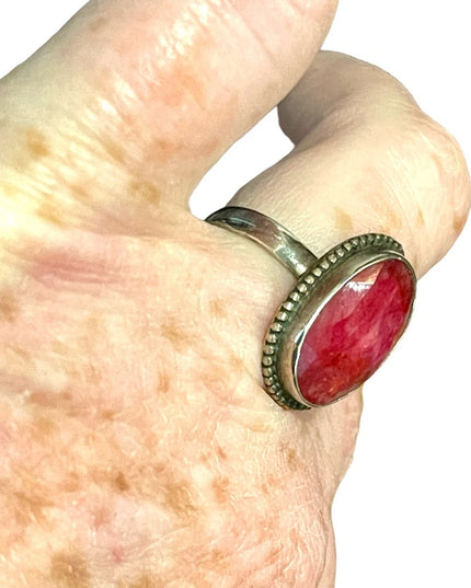 Sterling silver 925 Raw ruby fancy cocktail ring