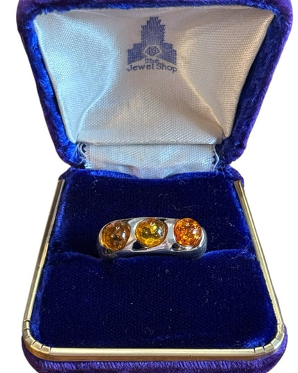 Vintage Sterling Silver Amber Band style stackable