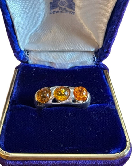 Vintage Sterling Silver Amber Band style stackable