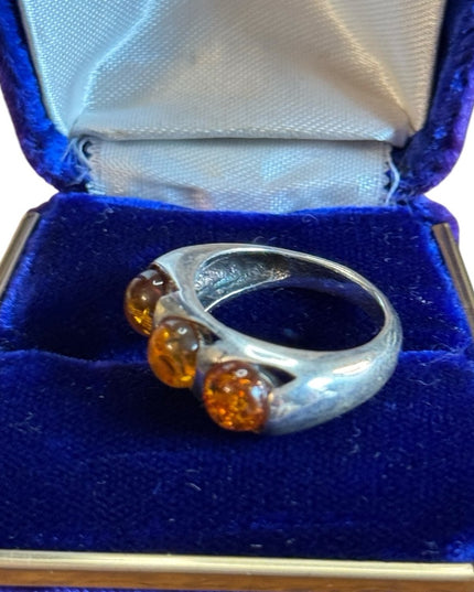 Vintage Sterling Silver Amber Band style stackable