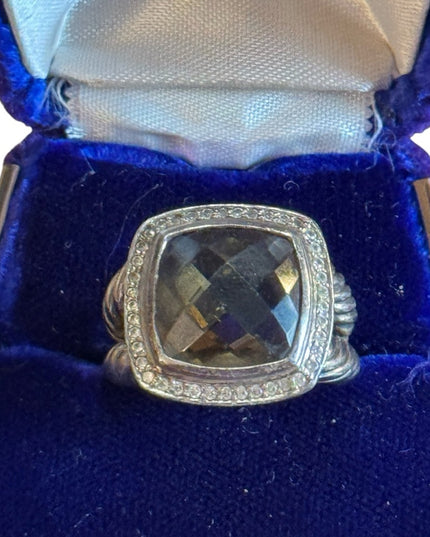 Vintage Sterling Silver 925 DY Ring Smokey Quartz & Diamonds