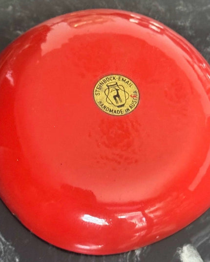Vintage European Steinbock-Email Red Enameled Trinket Dish, Made in Austria