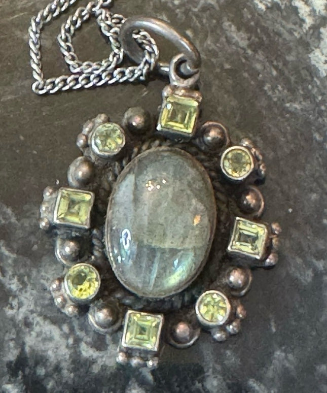 Sterling Silver Labradorite Pendant Necklace with Peridot