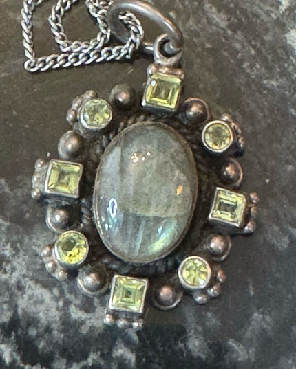 Sterling Silver Labradorite Pendant Necklace with Peridot