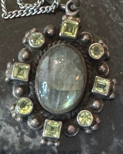Sterling Silver Labradorite Pendant Necklace with Peridot