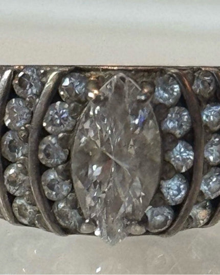 Vintage Sterling Silver 925 Marquise CZ Cocktail Ring