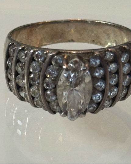 Vintage Sterling Silver 925 Marquise CZ Cocktail Ring