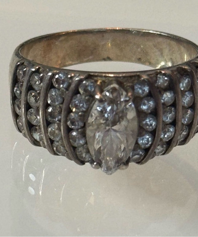 Vintage Sterling Silver 925 Marquise CZ Cocktail Ring