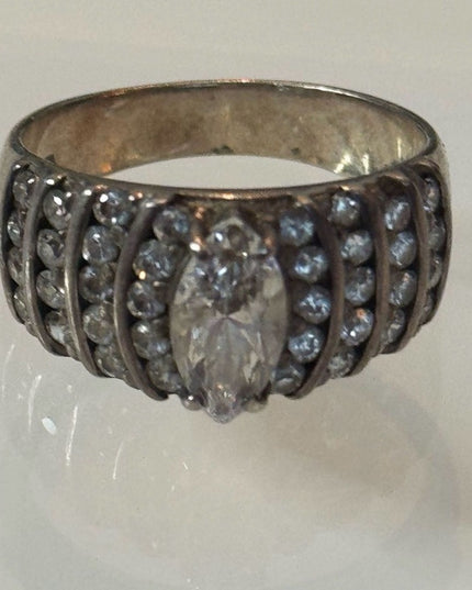 Vintage Sterling Silver 925 Marquise CZ Cocktail Ring