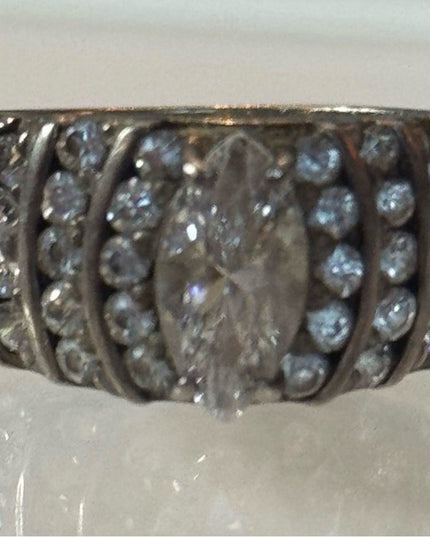 Vintage Sterling Silver 925 Marquise CZ Cocktail Ring