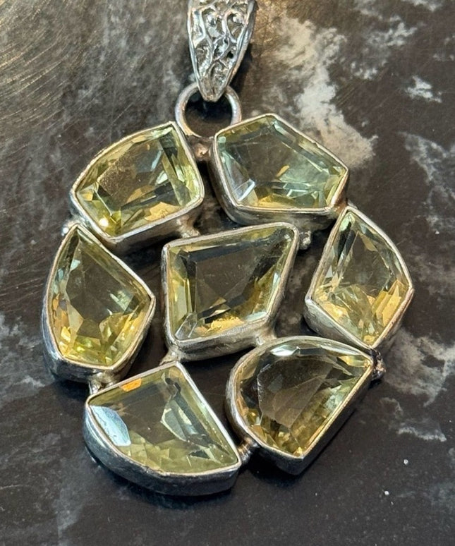 Lovely Sterling Silver 925 Pendant with Green Quartz (Prasiolite)
