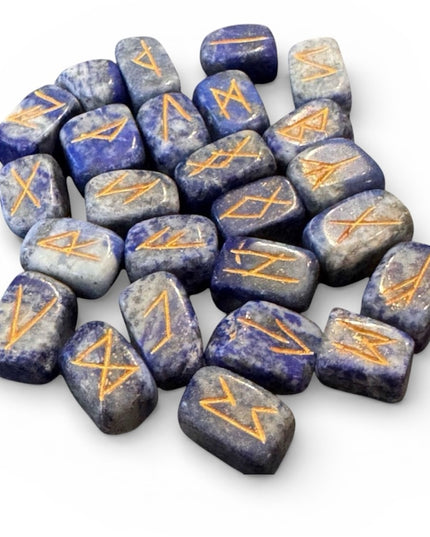 Real Stone Handmade Sodalite Rune Stone Set — 25 Blue Runes NEW