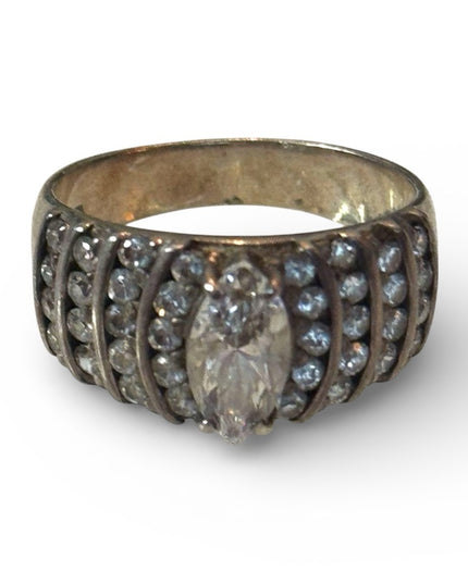 Vintage Sterling Silver 925 Marquise CZ Cocktail Ring