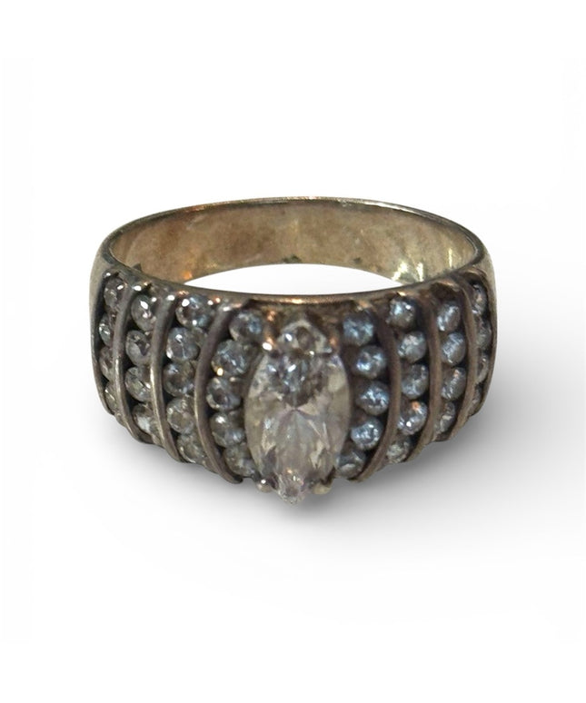 Vintage Sterling Silver 925 Marquise CZ Cocktail Ring