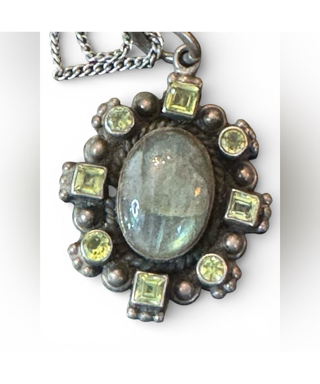 Sterling Silver Labradorite Pendant Necklace with Peridot