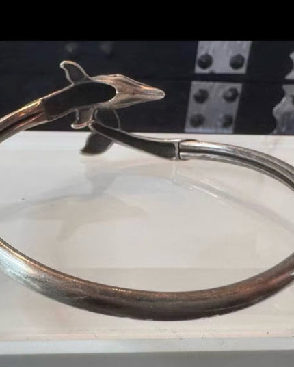 Vintage Sterling Silver 925 Dolphin Bangle Bracelet
