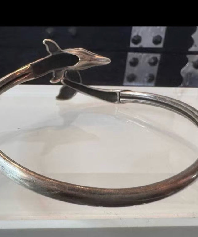 Vintage Sterling Silver 925 Dolphin Bangle Bracelet
