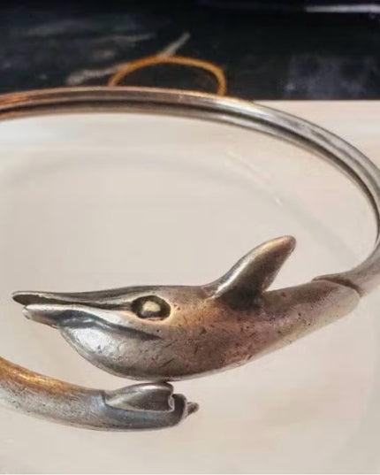 Vintage Sterling Silver 925 Dolphin Bangle Bracelet