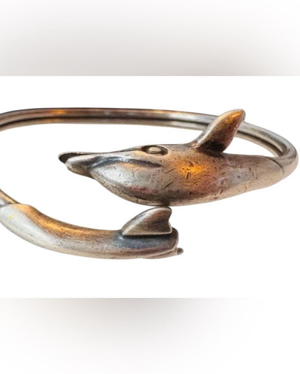 Vintage Sterling Silver 925 Dolphin Bangle Bracelet