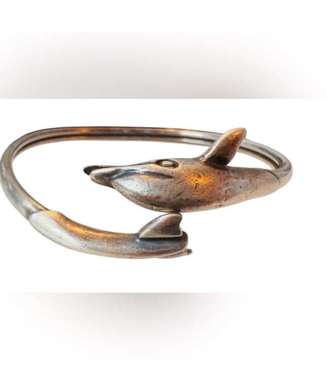 Vintage Sterling Silver 925 Dolphin Bangle Bracelet
